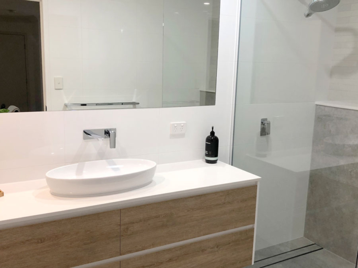 New Modern Bathroom Renovation with basin, shower - Gold Coast Builders - Coastal Modern Builders